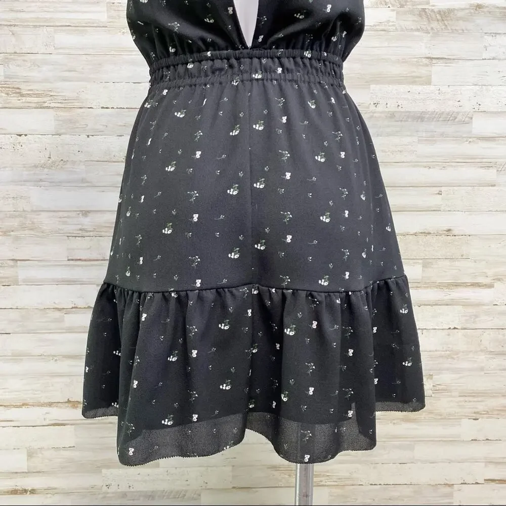 Aritzia Wilfred Effet Halter Floral Dress Womens Size XS Black Split Back Ruffle - Picture 12 of 16